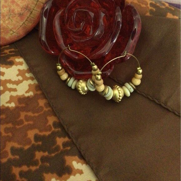 Vintage Beaded Hoop Wire Earrings Pierced Hoops - Picture 4 of 11